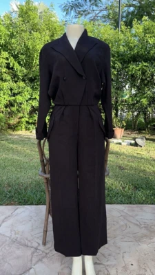 VINTAGE THIERRY MUGLER BROWN  WOOL SNAP FRONT LONG SLEEVE CASUAL JUMPSUIT Sz 40 - Image 1 of 4