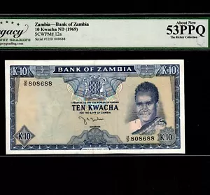 Sambia 10 Kwacha 1969 P-12a * Legacy AU 53 PPQ * High Grade * - Bild 1 von 2