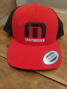 Travis Mathew Short Par Four Golf Snapback Trucker Hat One Size Red Black - Picture 1 of 5