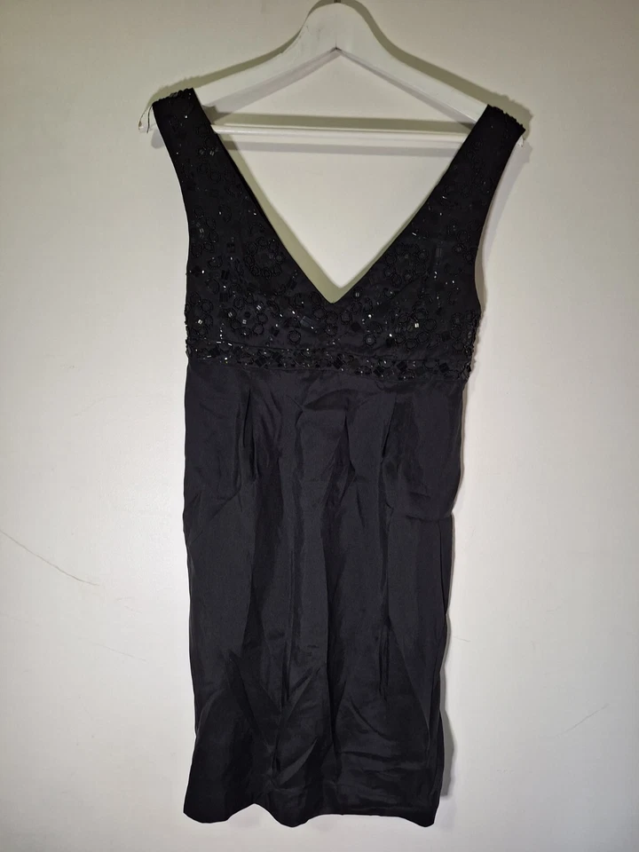 Out with Evie Black Silk Mini Dress sequinned & Beaded Bodice~Size 6 (76) - Image 1 of 4