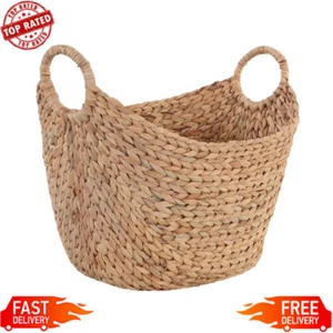 Woven Storage Baskets W/ Round Handles Extra Large Natural Water Hyacinth Boat - Picture 1 of 6