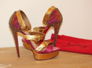 CHRISTIAN LOUBOUTIN Ambertina Specchio 150 STRASS Cristallo Plateau Tacco 39,5 WOW - Foto 1 di 13