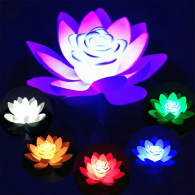 NEW Solar Powered RGB LED Flower Light Floating Fountain Pool Pond Lamp Decors - Image 1 of 4
