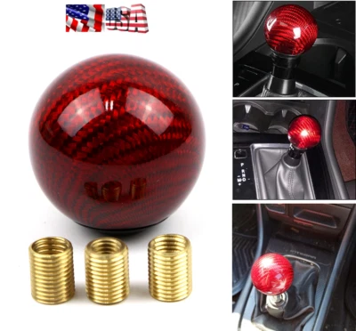 Perilla de cambio de marchas de coche bola redonda de fibra de carbono roja adaptador de palanca de cambios universal Foto 1 de 4