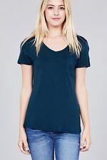 Women's V-neck Short Sleeve Rayon T-Shirt Jersey Top - Dark Teal