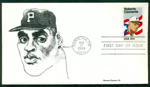 ROBERTO CLEMENTE FDC - pencil drawing of face - AURORA COVERS cachet - Picture 1 of 1