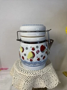 VINTAGE.  MSRF INC. TARRO DE CERÁMICA CON BISAGRAS, DISEÑOS DE FRUTAS 6”X 3,5”. - Imagen 1 de 12