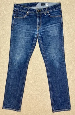 Volcom Vorta Jeans Mens Size 32x32 Dark Blue Slim Straight Fit Denim Distressed - Image 1 of 4