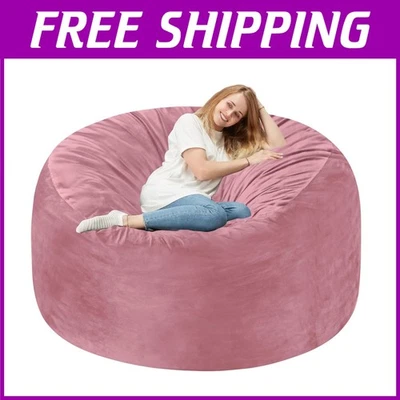 Luxurious 5 FT Dusty Pink Memory Foam Bean Bag Chair with Washable Velvet Cover - Image 1 of 4