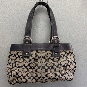 Coach F13743 Soho plissierte Signature Canvas Ledertasche marineblau und grau - Bild 1 von 15