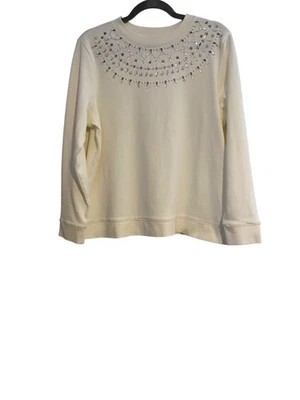Talbots Plus Top Women's 1X Ivory Sweatshirt Beaded Holiday Y2K Casual Comfy - Image 1 of 4