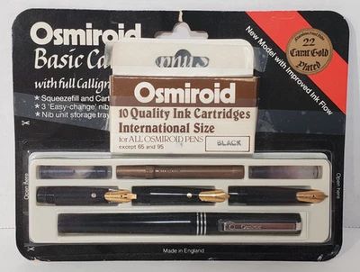 JUEGO DE CALIGRAFÍA BÁSICA OSMIROID DE COLECCIÓN Chapado en Oro 22kt 3 Plumillas Fácil Cambio *LEER* Foto 1 de 4