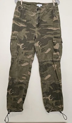 TOPSHOP Green Camo Cargo Mid Rise Combat Style Pockets Straight Leg Pants, Sz 8 - Imagem 1 de 4
