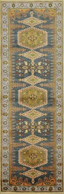 Geometric Gray Wool Handmade Runner Rug 3x9 Hallway 9 ft Oriental Carpet - Image 1 of 4