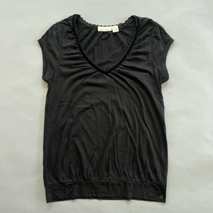 Camiseta DKNY Jeans Mujer Grande Negra Manga Corta Cuello en V Ligera Top Y2K - Imagen 1 de 7