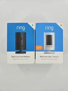 Ring Stick Up Cam Battery Wireless Outdoor/Indoor Camera x 2  - White+Black - Picture 1 of 3
