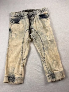 Smoke Rise Herren Distressed Acid Wash Denim Jogginghose Größe Large Kordelzug - Bild 1 von 11
