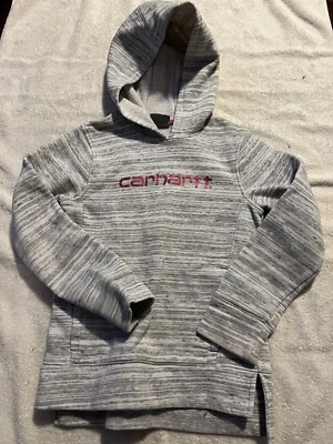 Girls Carhartt Gray/White with Pink Logo Long Sleeve Hooded  Size 7 XS  - Image 1 of 3