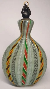 Schnupftabakflasche Glas, hellgrün-bunt, geriffelt, Handarbeit - Bild 1 von 4
