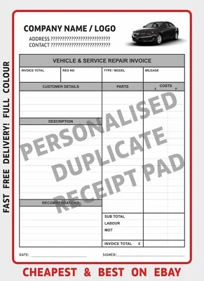 A4 Invoice Pad GARAGE / MECHANIC Service Book , FREE P&P , DUPLICATE NCR PAD - Image 1 of 2