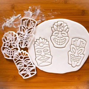 Set of 3 Tiki Mask Cookie Cutters Summer luau Hawaiian tropical beach Polynesian - Picture 1 of 5
