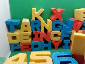 Mattel Tuff Stuff Bag Blocks 1978 dated lot 50 appears complete letters numbers - Picture 1 of 11