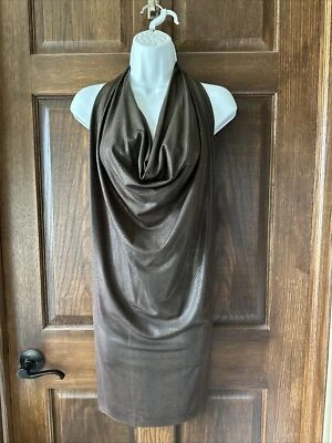 Vestido Halter Marrón Sin Espalda Cuero Líquido Look Elástico Talla Pequeña/Mediana Foto 1 de 4