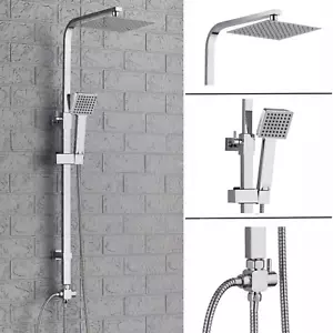 Large Waterfall Chrome Square Dual Shower Head Riser Rail Luxury Bathroom Set - Picture 1 of 12