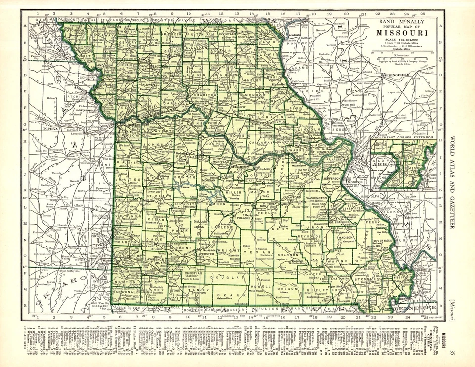 1943 Винтажная карта штата Миссури антикварная карта галереи Миссури настенный декор 2043 - Изображение 1 из 4
