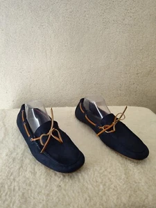 H&M Men Loafers 9 Navy Faux Suede Slip On Driving Mocassin Casual Shoes - Picture 1 of 18