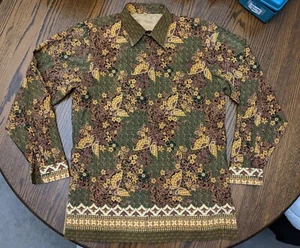 Batik Indonesia Camisa Chaqueta S M Para Hombre Floral Mariposas Bolsillos para Mano Satén Linera - Imagen 1 de 10