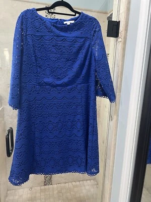 Vestido Chicos tamanho 2.5/14 azul cobalto crochê mangas de renda ajuste de mudança alargamento EUc - Imagem 1 de 4
