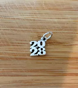 Sterling Silver 10x11mm Stacked Graduation Birth Anniversary Year 2028 Charm - Picture 1 of 2