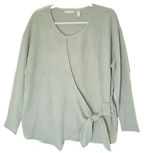 Anybody Faux Wickel Pullover Damen M angeraut Ripp vorne zum Binden Salbeigrün Pastell weich - Bild 1 von 10