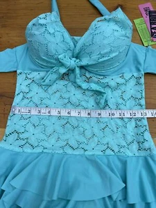 Sea Bbot Swimsuit One Piece Blue Push Up Ruffle Lace Ties CHECK MEASUREMENTS - Picture 1 of 7