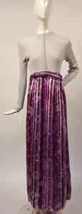 VINTAGE 1970’S GLITTERED GRAY KNIT + SILVER STRIPED FLORAL LONG DRESS - Picture 1 of 8