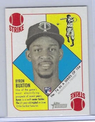 BYRON BUXTON 2015 TOPPS HERITAGE STRIKE MINI RED BACK SP ROOKIE RC #74 - Image 1 of 2