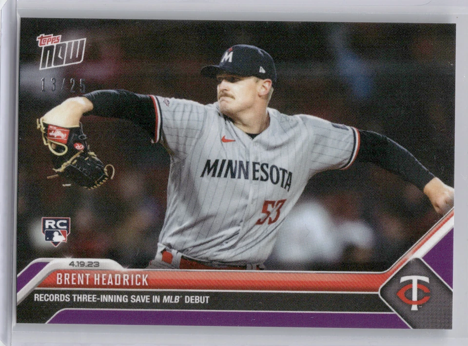 🟪 BRENT HEADRICK Rookie MLB Debut 2023 Topps Now #154 PURPLE 13/25 Twins RC 📈 - Image 1 of 2