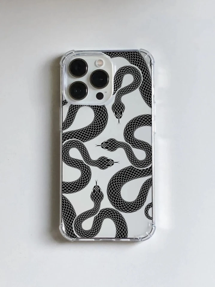 Clear Black Snake Case For Iphone 17 16 15 14 13 12 11 Pro Max XR X 8 Samsung S2 - Image 1 of 4