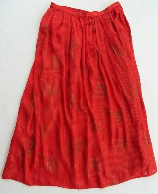 12 SILK MAXI SKIRT SOO YUNG LEE RED FORTUNE GOLD METALLIC STRIPE GINKO LINED - Image 1 of 4