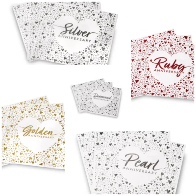 CREATIVE PARTY Silver Pearl Ruby Golden Diamond Anniversary Lunch Napkins 3 ply Foil Stamped