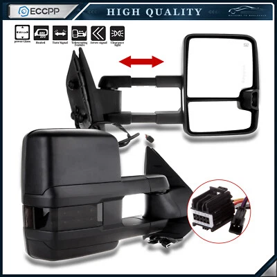 Pair Power Heated Signal Tow Mirrors for 07-13 Chevy Silverado Sierra 1500 3500 - Imagem 1 de 4