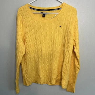 Tommy Hilfiger Womens Wool Alpaca Blend Sweater Fisherman Yellow Sz XL - Image 1 of 4
