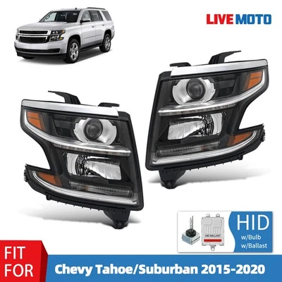 Pair HID Headlight For 2015-2020 Chevy Tahoe/Suburban w/ Bulb&Ballast Left+Right Foto 1 de 4