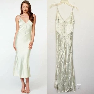 Bardot Zelda Satin Slip Dress Pistachio Ivory White Wedding Women's Sz XS 4 NEW - Picture 1 of 14