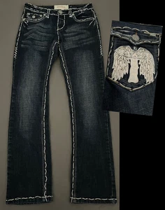 Laguna Beach Jeans Womens 28 Straight Leg Dark Wash Stitching Embroidered Y2K - Picture 1 of 16