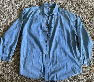 Vtg Northern Reflections Denim Shirt Womens Size M Embroidered Leaves Fall Boho - Picture 1 of 4