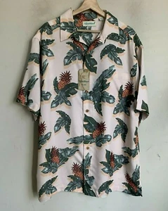 Roundtree Yorke Caribbean Shirt Peach Pineapple Short Sleeve Buttons (5 Szs) NEW - Picture 1 of 12