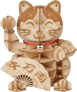 3D Wooden Puzzles Japanese Lucky Cat Model DIY Toy Craft Kit For Decor Gift - Picture 1 of 3