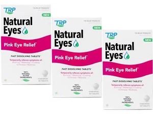 3 Pack Natural Eyes Pink Eye Relief Tablets, Relieves Burning, Redness, 48 Count - Picture 1 of 4